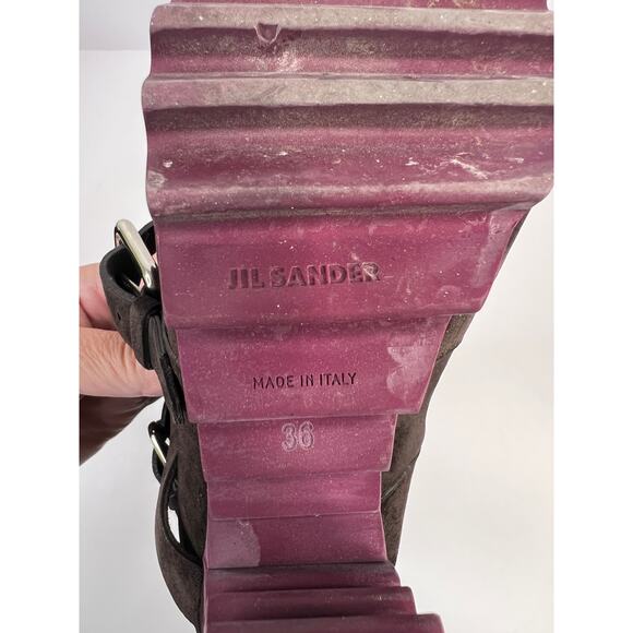 JIL SANDER Size 5.5 Brown Suede Double Buckle Ankle Boots Serrated Sole - Picture 8 of 12
